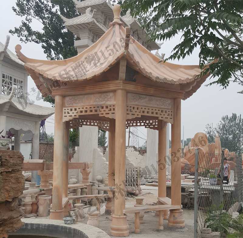 中式大理石涼亭，石雕景觀亭子，石雕六角亭子廠家